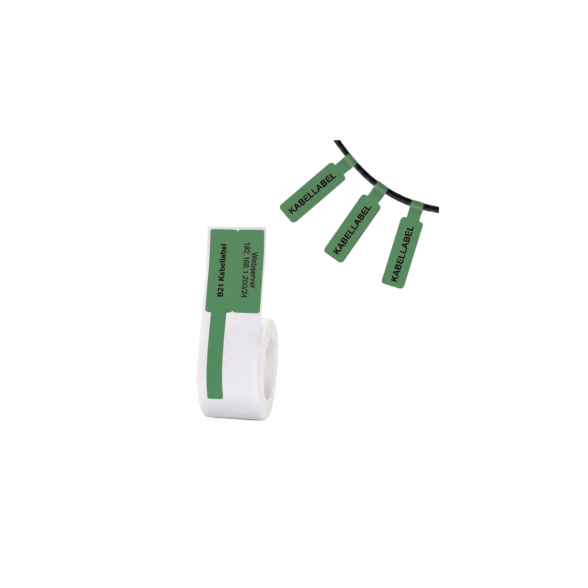 Labels - 25x38mm - 40mm tail - 100pcs - Cable - Green