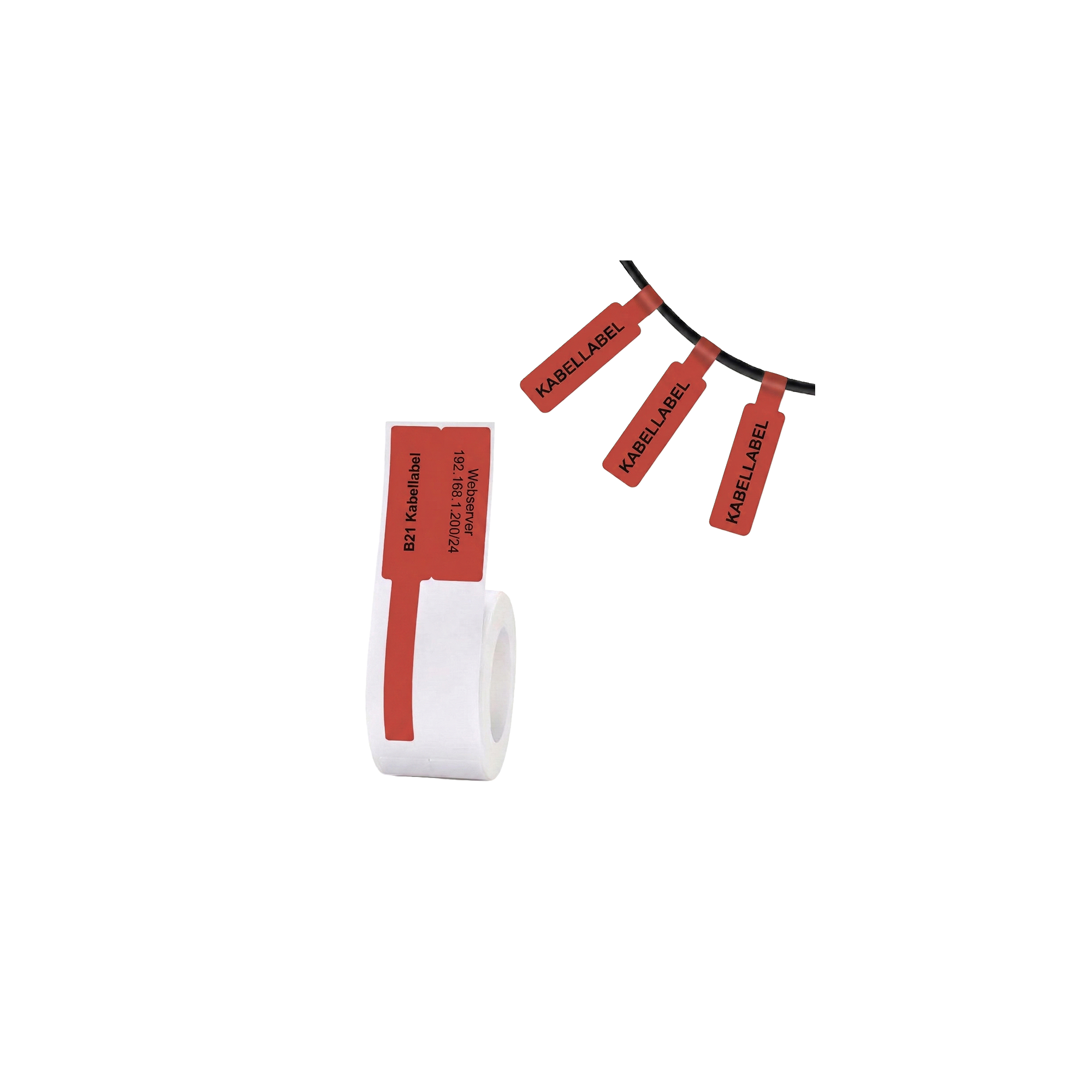 Labels - 25x38mm - 40mm tail - 100pcs - Cable - Red